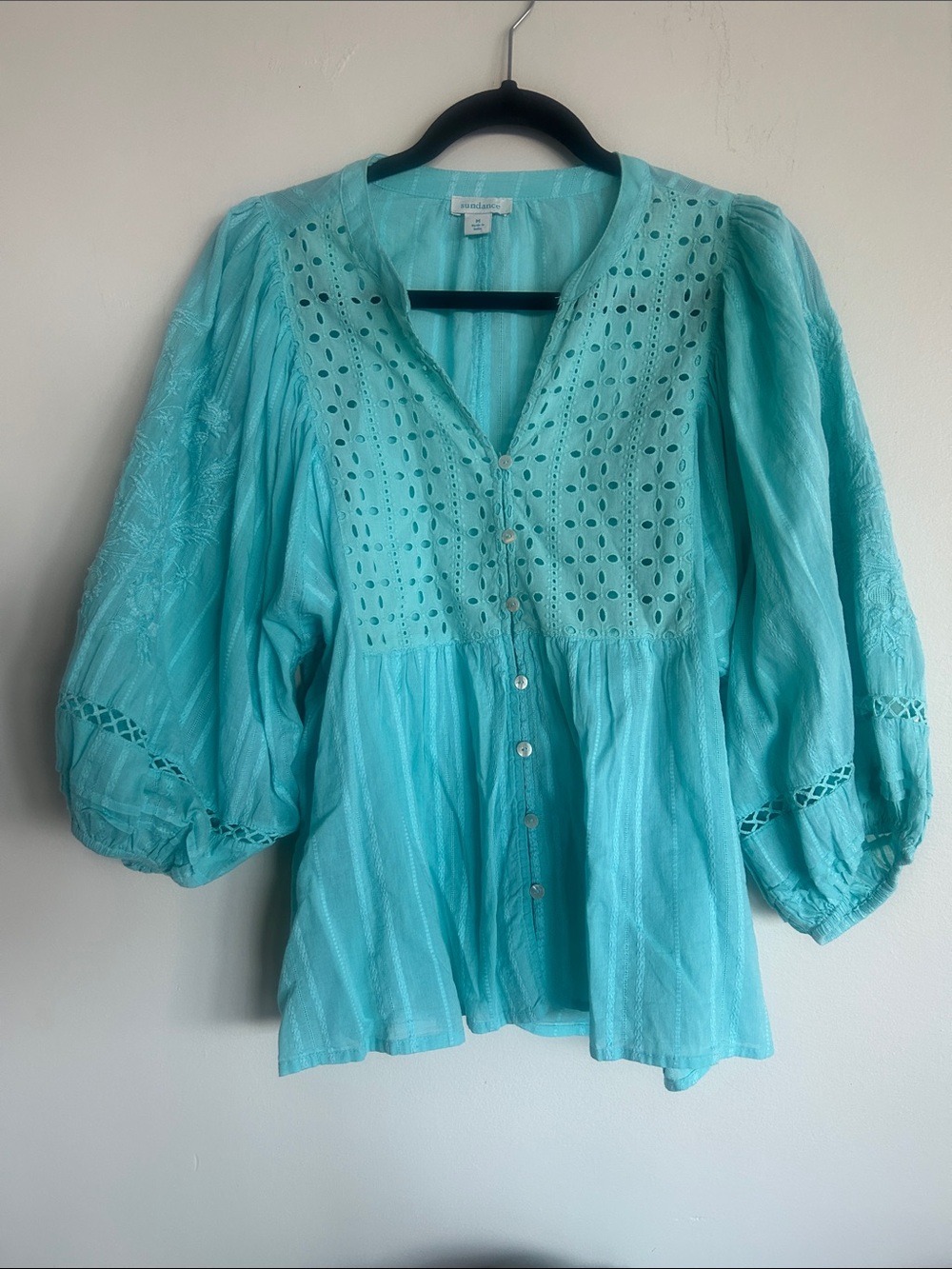Sundance Turquoise Eyelet Peasant Blouse with matching cami